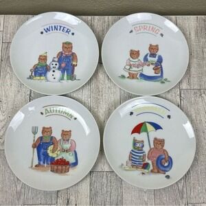 Lot Of 4 Four Seasons Bear Family 6.5" Collector Plates Made In Japan Collectors